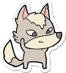 sticker of a friendly cartoon wolf