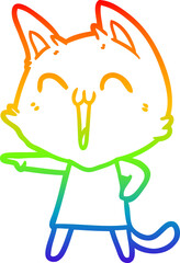 rainbow gradient line drawing of a happy cartoon cat