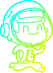 cold gradient line drawing of a happy cartoon astronaut