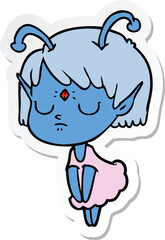 sticker of a cartoon alien girl