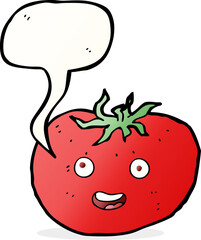 cartoon tomato with speech bubble