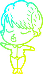 cold gradient line drawing of a cartoon woman with eyes shut