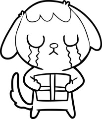 cute cartoon dog with christmas present