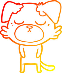warm gradient line drawing of a cute cartoon dog
