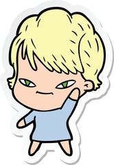sticker of a cartoon happy woman