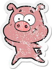 distressed sticker of a happy cartoon pig