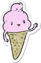 distressed sticker of a cute cartoon ice cream