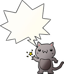 cartoon cat scratching with speech bubble in smooth gradient style