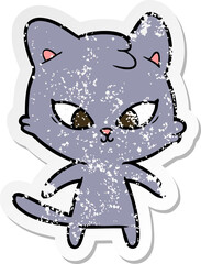 distressed sticker of a cute cartoon cat