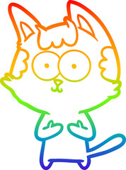 rainbow gradient line drawing of a happy cartoon cat