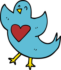 cartoon doodle bird with heart
