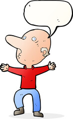cartoon worried middle aged man with speech bubble