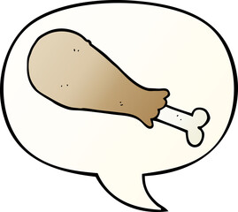 cartoon chicken leg with speech bubble in smooth gradient style