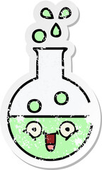 distressed sticker of a cute cartoon test tube