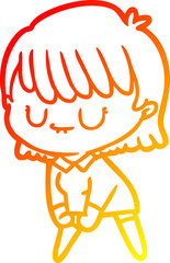 warm gradient line drawing of a cartoon woman