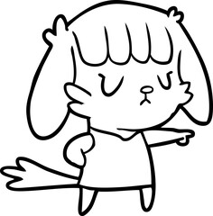 line drawing of a dog girl pointing
