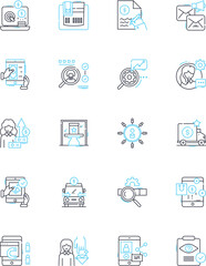 Sales pitching linear icons set. Persuasion, Convincing, Pitching, Closing, Negotiating, Nerking, Follow-up line vector and concept signs. Listening,Confidence,Preparation outline illustrations - obrazy, fototapety, plakaty
