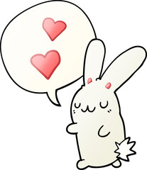 cartoon rabbit in love with speech bubble in smooth gradient style