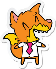 sticker of a laughing fox in shirt and tie
