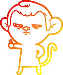 warm gradient line drawing of a cartoon annoyed monkey