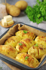 Hasselback potatoes - typical Swedish cuisine