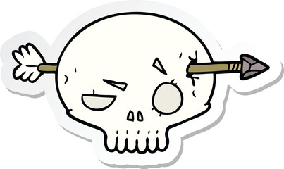 sticker of a cartoon skull with arrow