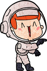 happy cartoon astronaut pointing