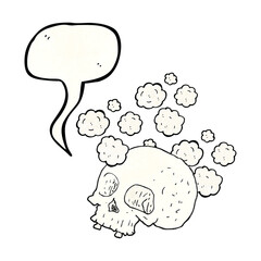 freehand speech bubble textured cartoon old skull