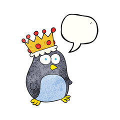 freehand speech bubble textured cartoon emperor penguin