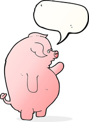 cartoon fat pig with speech bubble