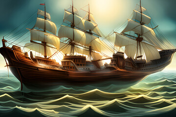 Digital art of ships at sea