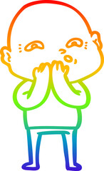 rainbow gradient line drawing of a cartoon nervous man