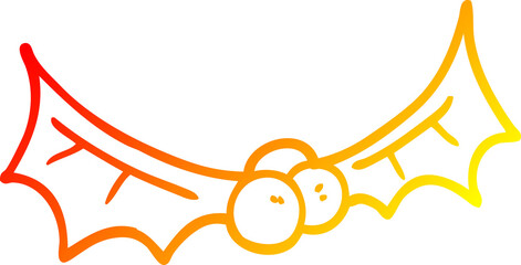 warm gradient line drawing of a cartoon holly twig