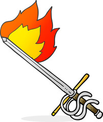 freehand drawn cartoon flaming sword