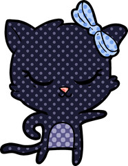 cute cartoon cat with bow