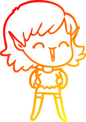 warm gradient line drawing of a cartoon elf girl
