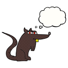 freehand drawn thought bubble cartoon evil rat