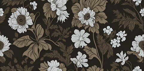 Black and White Flowers Pattern. Floral Pattern. generative ai