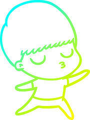 cold gradient line drawing of a cartoon calm boy
