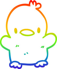 rainbow gradient line drawing of a cartoon baby duck