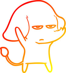 warm gradient line drawing of a annoyed cartoon elephant