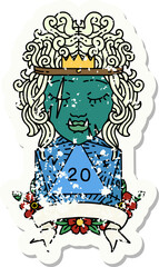 Retro Tattoo Style half orc barbarian character with natural 20 dice roll