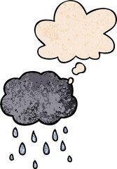 cartoon cloud raining with thought bubble in grunge texture style
