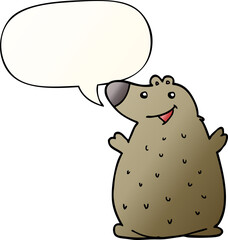 cartoon happy bear with speech bubble in smooth gradient style