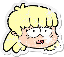 distressed sticker of a cartoon female face