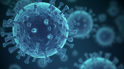 corona viruses and omicron on blue blurred background. ai generative