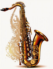 Naklejka premium Illustration of a saxophone isolated on a white background. Generative AI