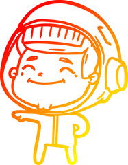 warm gradient line drawing of a happy cartoon astronaut
