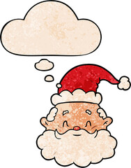 cartoon santa claus with thought bubble in grunge texture style