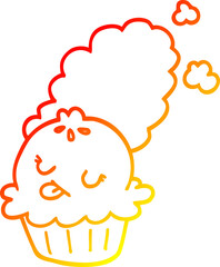warm gradient line drawing of a cute cartoon pie
